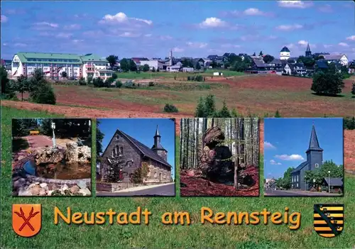 Ansichtskarte Neustadt am Rennsteig Teilansicht, Kirche, Wald 2012