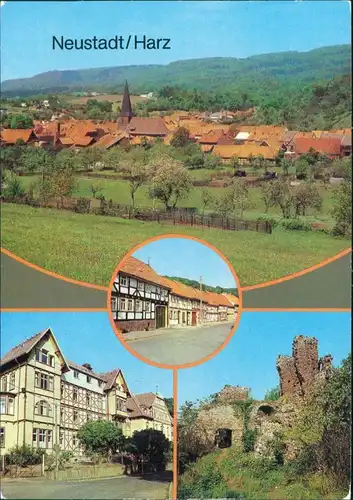 Postkarte Neustadt Baldusstraße, Kurhaus Haus Lebenswende, Ruine Hohnstein 1983