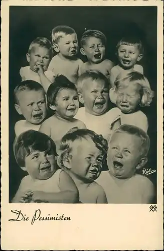 Ansichtskarte  Schreiende Babys - die Pessimisten, Scherz-Künstlerkarte 1932
