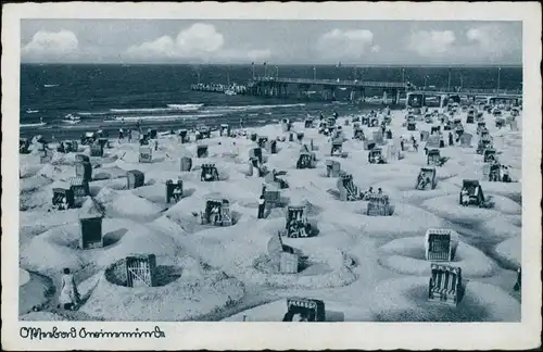 Postcard Swinemünde Świnoujście Seebrücke - Strand 1928