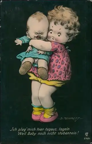 Ansichtskarte  Scherzkarte Mädchen mit Baby KK Tempest 1928 
