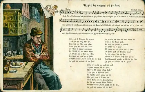 Lieder  Liedansichtskarten - Iß gieh ich nochmol off dr Freit! 1914