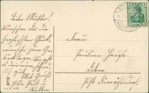 Ansichtskarte  Goldrand Vögel fliegen zur Blumenschale 1911 Goldrand