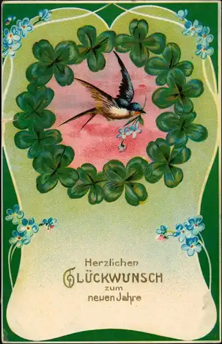 Ansichtskarte  Glückwunsch - Neujahr/Sylvester - Kleeblatt Vogel 1910