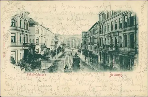 Ansichtskarte Bremen Bahnhofstraße - Geschäfte 1901