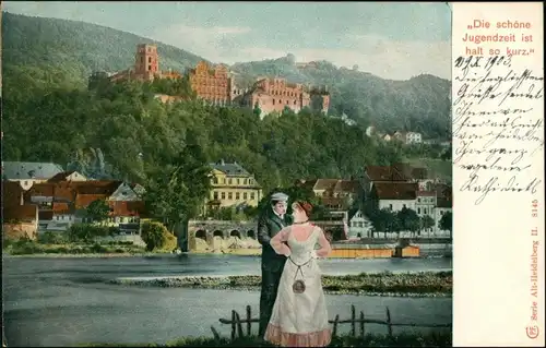 Ansichtskarte Heidelberg Die schöne Jugendzeit - Mann, Frau 1908