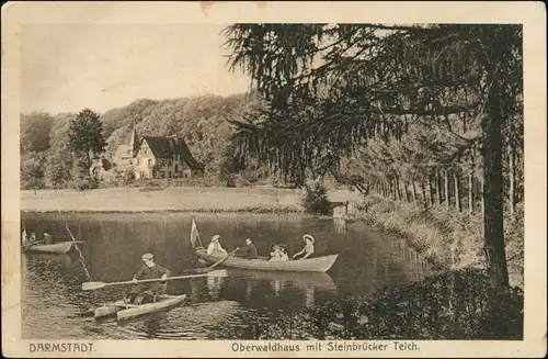 Ansichtskarte Darmstadt Oberwaldhaus, See - Paddelboote 1915