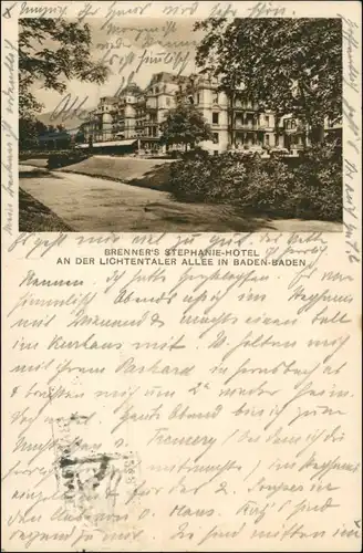 Ansichtskarte Baden-Baden Brenners Stephanie Hotel Lichtentaler Allee 1928