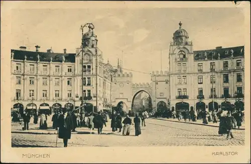 Ansichtskarte München Karlstor - belebt 1916