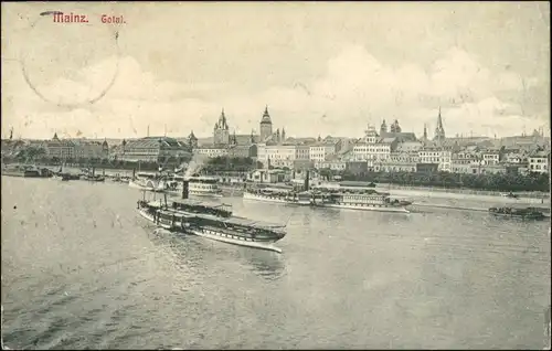 Ansichtskarte Mainz Blick auf die Stadt - Dampfer 1909