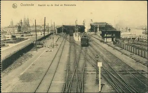 Postkaart Ostende Oostende Bahnhof Stad en Havenstatie 1917