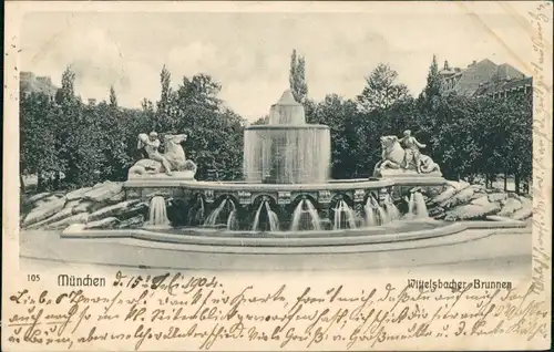 Ansichtskarte München Lenbachplatz mit Wittelsbacherbrunnen 1904
