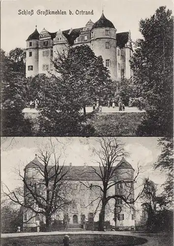 Ansichtskarte Großkmehlen-Ortrand 2 Bild Schloss mit Bäumen 1915 Neudruck 2018