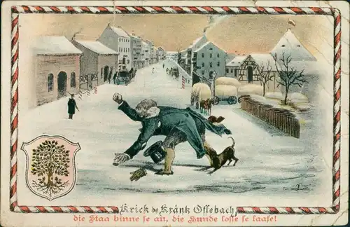 Offenbach (Main) Scherzkarte: Winter, Straße Krick de Krank Offebach 1911