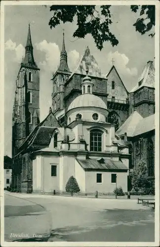 Postcard Breslau Wrocław Partie am Dom 1937