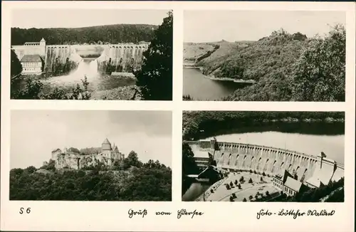 Hemfurth-Edersee-Edertal zerstörte Edertalsperre Edersee, Schloss Waldeck 1953