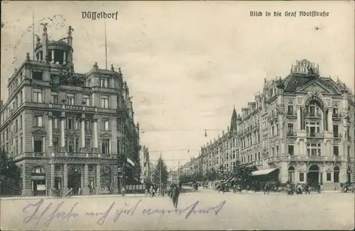 Ansichtskarte Düsseldorf Blick in die Graf Adolfstraße 1908