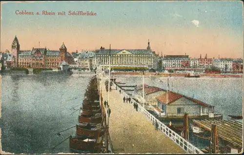 Ansichtskarte Koblenz Rhein mit Schiffsbrücke 1915