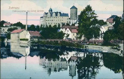 Ansichtskarte Zschopau Zschopaupartie und Schloß Wildeck 1912 