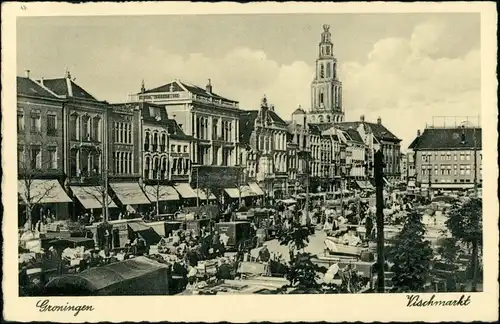 Postkaart Groningen Fischmarkt (Vischmarkt) 1937