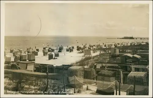 Ansichtskarte Heringsdorf Usedom Fischernetze, Strandkörbe - Seebrücke 1937