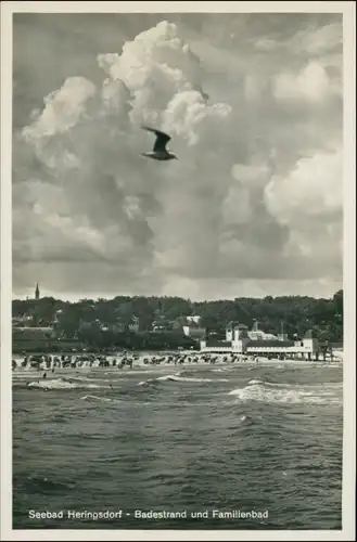 Ansichtskarte Heringsdorf Usedom Familienbad und Stadt vom Meer 1934