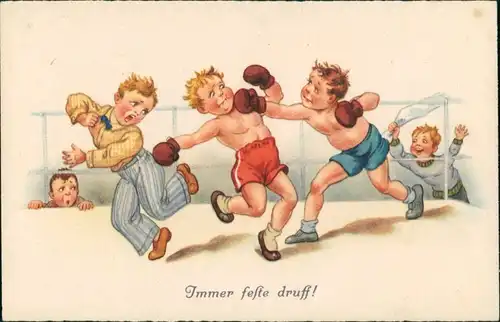 Ansichtskarte  Kinder Künstlerkarte Boxen immer feste Drauf 1928