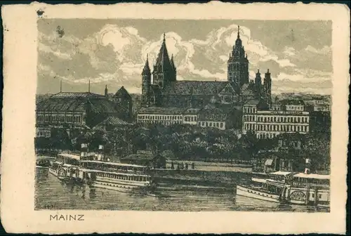 Ansichtskarte Mainz Stadt, Dampfer - Federzeichnung 1924