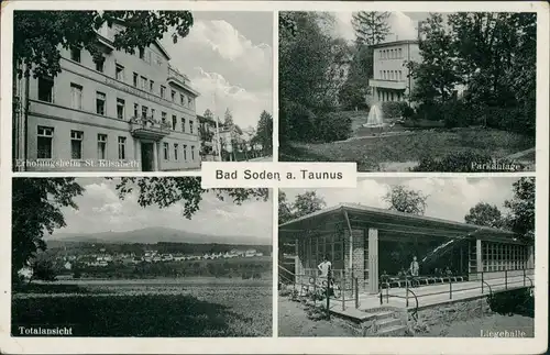 Ansichtskarte Bad Soden (Taunus) 4 Bild: Liegehalle, Kurheim, Stadt 1938