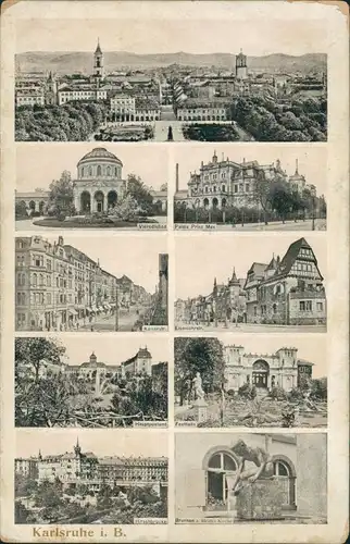 Ansichtskarte Karlsruhe MB: Schloß, Straßen, Post 1909