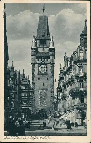 Ansichtskarte Freiburg im Breisgau Martinstor, Geschäfte 1928