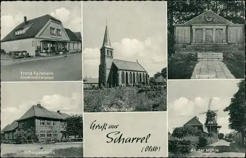 Scharrel-Saterland MB: Gemischtwarenhandel, Kirche, Mühle, Schule 1967