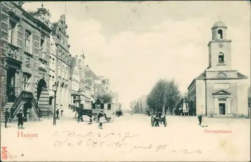 Ansichtskarte Husum Grossstrasse - Kutsche 1902