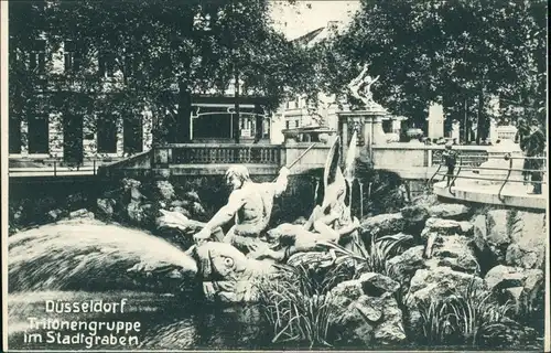 Ansichtskarte Düsseldorf Tritonengruppe am Corneliusplatz 1908