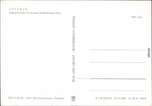 Ansichtskarte Branitz-Cottbus Seepyramide (Tumulus) im Branitzer Park 1979 