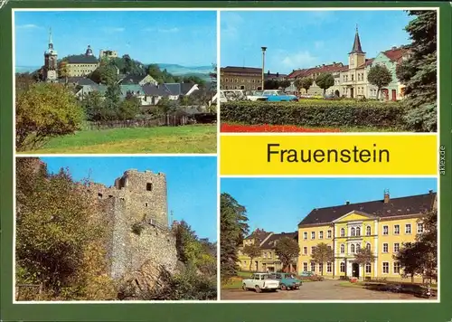Frauenstein (Erzgebirge) Blick zum Schloß und zur Burgruine, Am Markt, Burgruine, Polytechnische Oberschule 1981