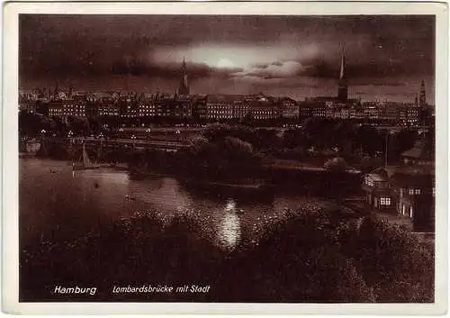 Ansichtskarte Hamburg Lombardsbrücke mit Stadt 