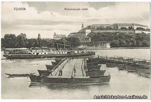 Neusatz a. d. Donau Nový Sad (Нови Сад / Újvidék) Panorama mit Dampfer und Anlegestelle 1914 