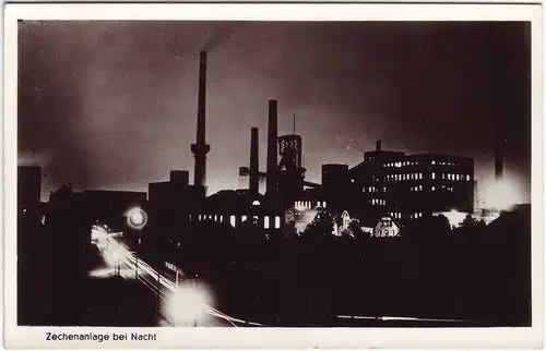 Ansichtskarte Gelsenkirchen Zechenanlage bei Nacht 1955