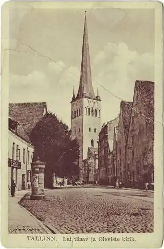 Postcard Reval Tallinn (Ревель) Straße mit Kirche 1924