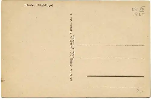 Ansichtskarte Ettal Kloster Ettal-Orgel 1925