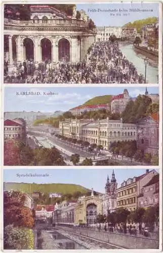 Karlsbad Karlovy Vary Früh-Promenade beim Mühlbrunnen / Kurhaus / Sprudelkolonnade 