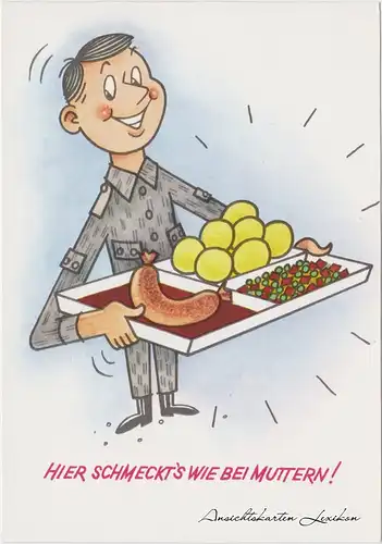 Deutschland Karikatur: DDR Soldatenkantine "Hier schmeckt's wie bei Muttern!" 1976