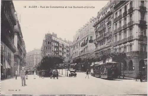 Algier دزاير Rue de Constantine et rue Dumont-d´Urville/Straßen und Straßenbahn 1922 
