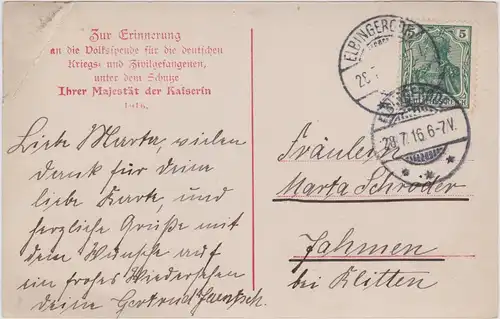 Ansichtskarte  Kaiserin Künstlerkarte (Spendenkarte) 1916 