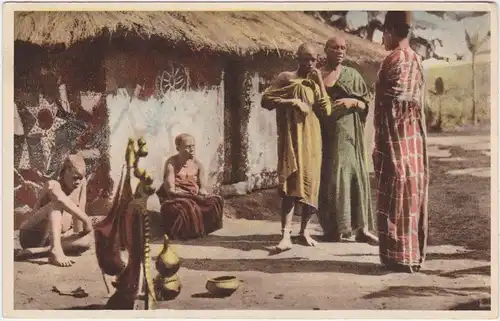  heute am Malawisee/Reichbemaltes Wohnhaus im Kondelande. Besuch vom Häuptling 1930