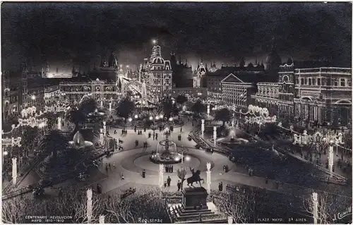 Postcard Buenos Aires Plaza Mayo - Leuchtreklame bei Nacht 1920 