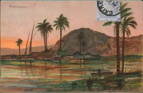 Litho AK Kairo القاهرة Mukattam / Mokkatam, Künstlerkarte, Nil 1918 