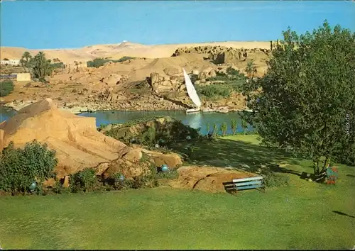 Postcard Assuan Eswan أسوان Blick zum Nil mit Segelboot 1988