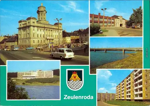 Zeulenroda-Zeulenroda-Triebes Rathaus, Seglerhafen, Kreiskulturhaus "Deutsch-Sowjetische Freundschaft", Brücke über die Talsperre, Neubaugebiet Rötlein 1982